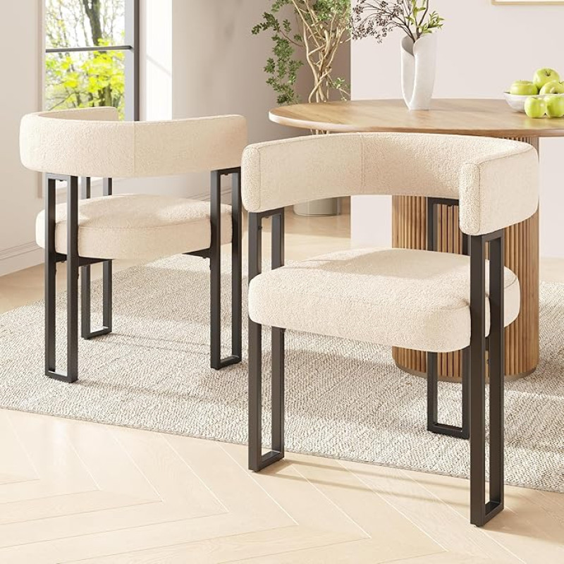 LANTRO JS Cantilever Chair, Upholstered Chair with Adjustable Support Feet, Dining Room Chair Seat is Made of High-Quality Lambswool Fabric, Pack of 2, Beige