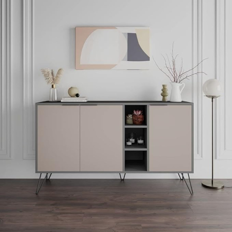 Clara Sideboard with 3 Doors and Shelves 142 x 83 cm Anthracite and Dove Grey