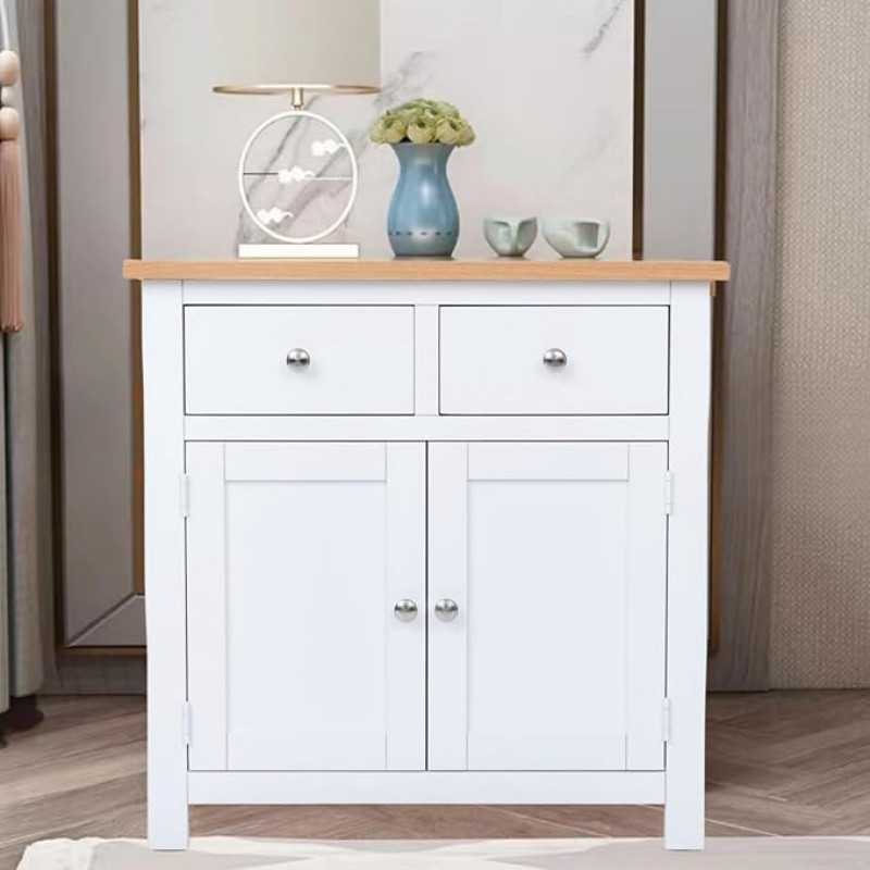 ARPHASLE Mini Sideboard White Storage Cabinet Small Solid Wood 2 Doors Cabinet with 2 Drawers for Kitchen Dining Room Bathroom or Hallway SHZUKTKL165N