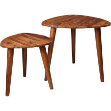 Wohnling Design WL5.574 Sheesham Solid Wood Side Table Set of 2 Small Coffee Table Set of 2 Wooden Tables, Solid Wood Living Room Table, Narrow Sofa Table Storage Table