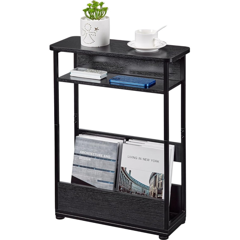 Narrow Side Table, 3-Tier Narrow Side Table with Shelf, Modern Sofa Table, Thin Side Table for Narrow and Small Spaces, Narrow Bedside Table, Small Bedside Table with