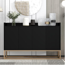 BTM Modern Sideboard in Minimalist Style, 4 Door Handle-Free Buffet Cabinet for Dining Room, Living Room, Kitchen (Black)