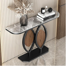 Modern Farmhouse Marble Console Table, Unique Sofa Table for Living Room & Entryway, Stylish Hallway Table (Black, 100x30cm)