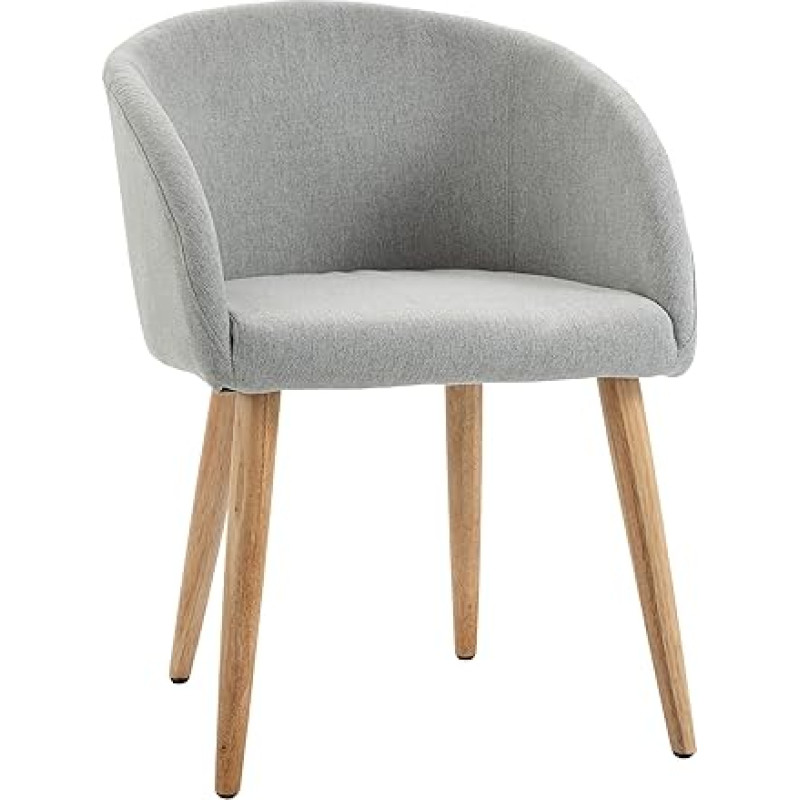 HOMCOM Dining Chair with Linen Upholstery Breathable Canvas Dining Chair with Padded Seat and Wooden Legs Modern Living Room Bedroom 55 x 58 x 74 cm, Grey