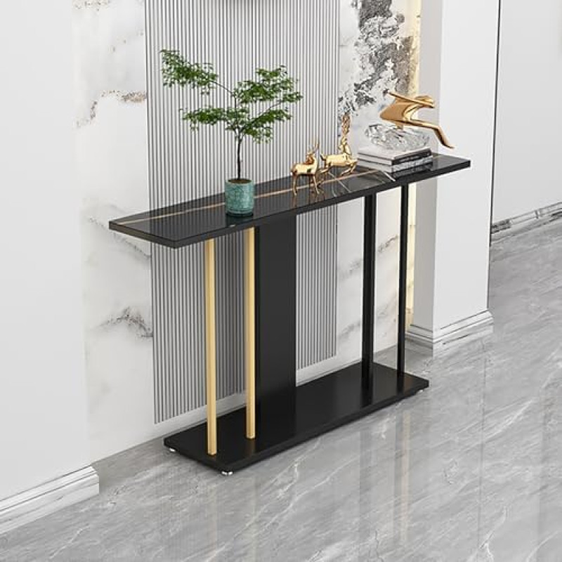 Long Console for Entryway or Hallway, Industrial Hallway Table with Stylish Metal Frame, Narrow Table Behind Couch for Living Room, Hallway, Foyer (Black, 100x30cm)