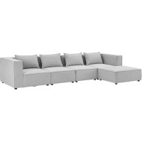 Juskys Domas XL Modular Sofa - Couch for Living Room - 4 Seater - Ottoman, Armrests & Cushions - Corner Sofa Corner Couch - Living Landscape Fabric Light Grey