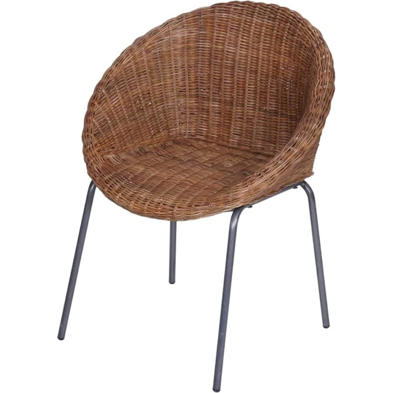 Casa Moro CINTRA Rattan Chair Brown Round Dining Room Chair Natural Rattan Wrought Iron Basket Chair Basket Chair Retro Chair for Garden Patio Dining Room CF3094B