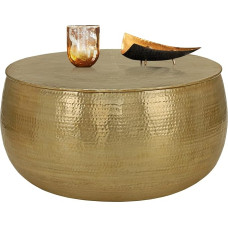 WOMO-DESIGN Coffee Table, Diameter 90 x 45 cm, Gold, Unique, Hammered Look, Handmade Side Table, Oriental Living Room Table, Round Table, Aluminium Lounge Table, Metal Table, Flat Sofa Table