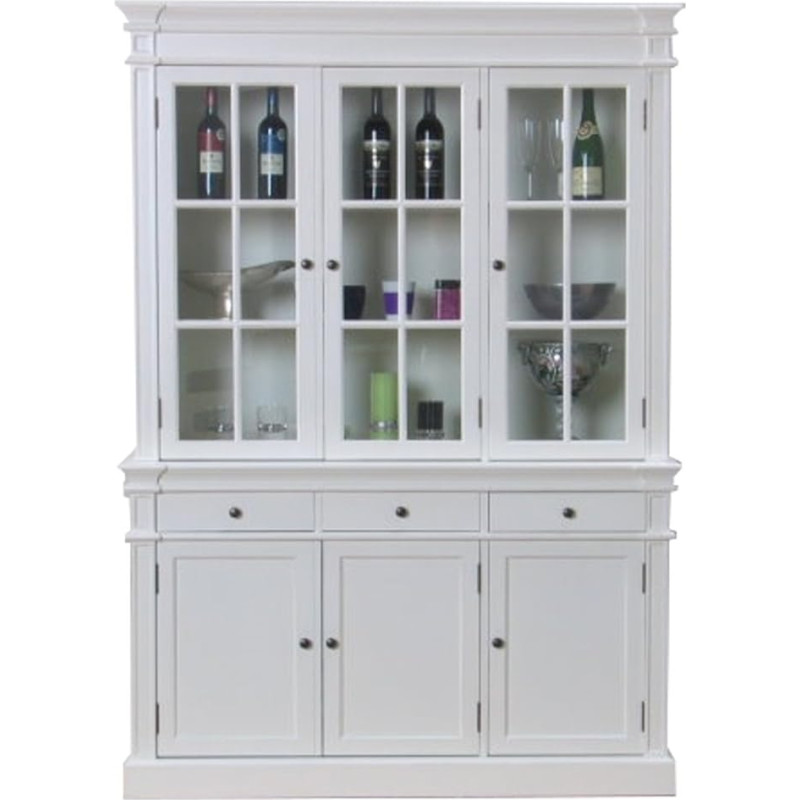 Moebelnet Amaretta Display Cabinet, Buffet Top, Antique Patinated, White Lacquered