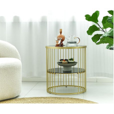 FAME HOME Coffee Table Creative Metal Nordic Luxury Small Round Bedside Side Tables Storage Space Bedroom Sofa Corner Nightstand End Table, Tough Black