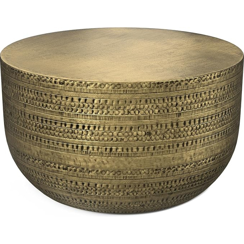 SIMPLIHOME Johnsen Boho 30 Inch Wide Metal Coffee Table in Antique Gold, Fully Assembled for the Living Room and Bedroom