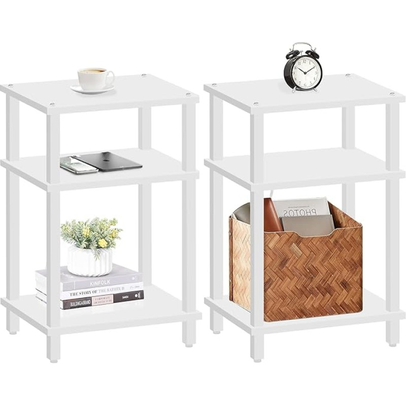 TUTOTAK TB01BW0492 Set of 2 Side Tables, Bedside Table, 3-Tier Storage Shelf, Sofa Table for Small Spaces