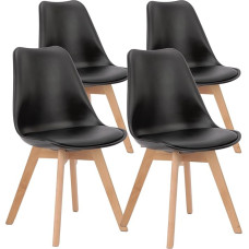 OLIXIS Mid-Century Dining Room Modern Dinner Living Room Bedroom Outdoor Lounge PU Leather Cushion and Wooden Legs 4 Chairs Black