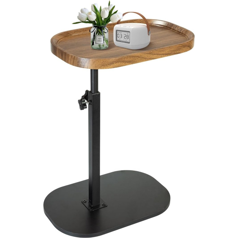 SHEBUYLLI Small Side Table, C Shaped Bed Side Table for Living Room, Bedroom, Adjustable Sofa Side Table with Storage Space, Industrial Side Table, Slim Coffee Table, Slim