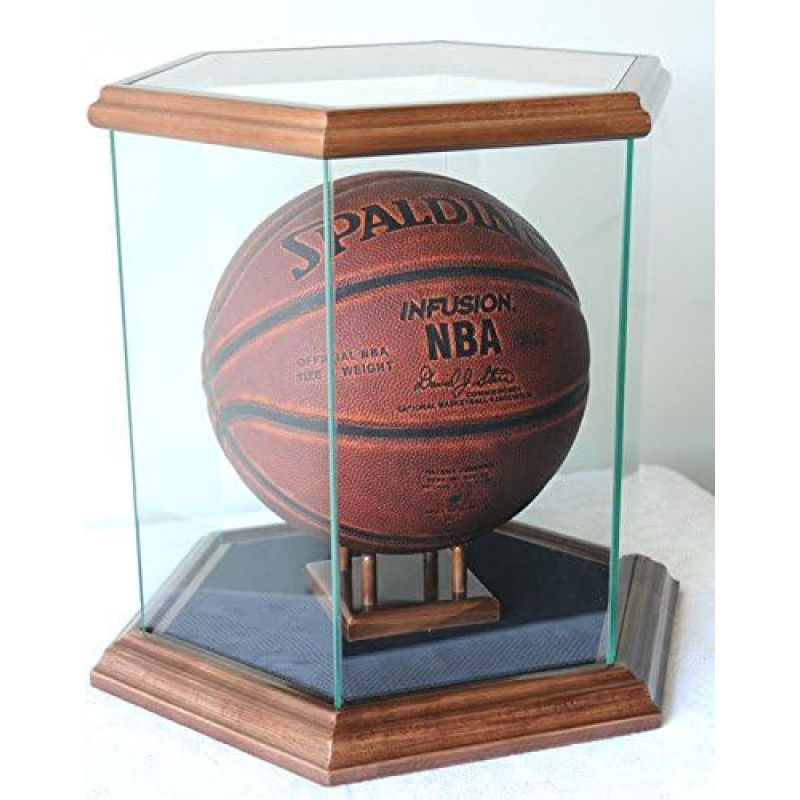Sechseckige Glasvitrine für Basketball, Fußball, Baseballhandschuh, Fußball, Helme