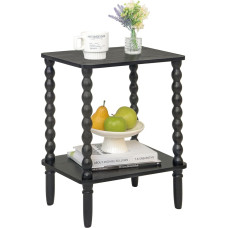 Fultyle Black Side Table, Small Side Table with 2 Tyre Shelf, Vintage Bedside Table with Storage for Bedroom, Living Room, Small Spaces (Black)