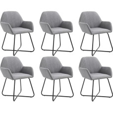 vidaXL Dining Room Chairs with Armrests Set of 6 Dining Chairs Kitchen Chair Steel Legs Chair Upholstered Chair Dining Room Kitchen Modern Light Grey Fabric