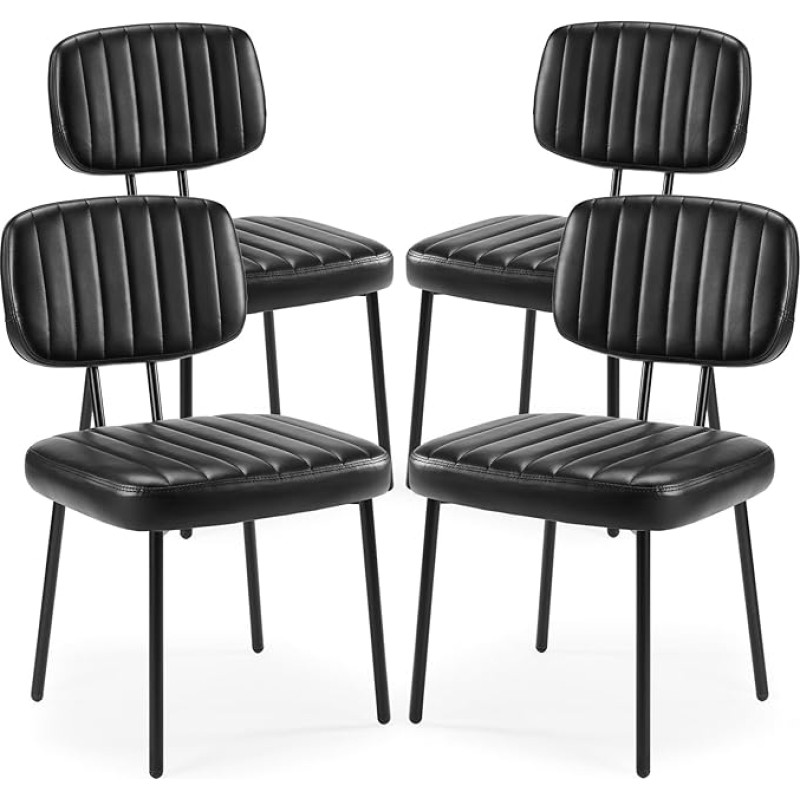 Sweetcrispy Dining Chairs Upholstered Mid Century Modern Kitchen Dining Room Accent Chairs with Faux Leather Cushion Seat and Metal Legs for Kitchen Living Room Black 4 Pack