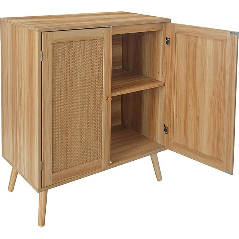 MilleLoom Sideboard Buffet-Aufbewahrungsschrank mit Rattantüren und verstellbarem Regal, 87,9 cm, Holz, multifunktionaler Schrank für Küche, Wohnzimmer, Eingang, Speisekammer, 87,6 x 31,5 x 15,7 Zoll