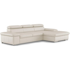 CAVADORE Valerie Leather Sofa Bed with XL Longchair / Corner Couch with Sleep Function, Headboard Adjustment + Large Longchair / 286 x 73 x 174 cm / Genuine Leather White