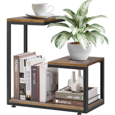 SMFANLIN G Shaped Side Table with Thick Metal Frame, 3-Tier Side Table for Sofa, Bedside Table with Storage, Corner Table, Coffee Table for Bedroom, Living Room, Kitchen (Rustic Brown)