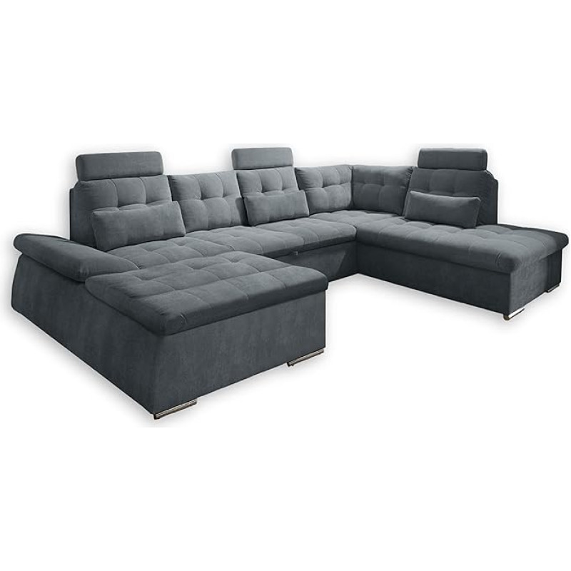 Stella Trading NALO Living Room Landscape in U-Shape, Fabric Cover, Anthracite, Extendable Sofa with Sleep Function and Bed Box, 324 x 107 x 170 (218) cm (W x H x D)