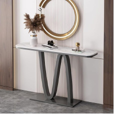 FREUPGU Narrow Console Table, Side Table with Metal Frame, Entrance Area Decorative Table, Sofa Table, Narrow Decorative Table, Side Table for Living Room (Grey, 100 cm / 39.4 inches)