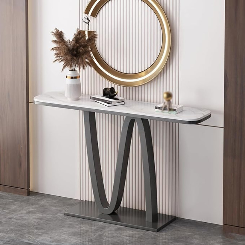 FREUPGU Narrow Console Table, Side Table with Metal Frame, Entrance Area Decorative Table, Sofa Table, Narrow Decorative Table, Side Table for Living Room (Grey, 100 cm / 39.4 inches)