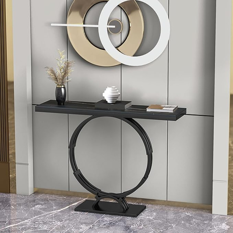 Console Table, Narrow Console Table, Side Table with Metal Frame, Entrance Area Decorative Table, Simple Living Room Sofa Table, for Small Room, for Entrance, Hallway, Living Room (Black B, 80 cm /