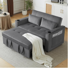 A ALFRESCOOL Folding Sofa Bed, Multifunctional Sofa with Sleep Function, Sofa Bed with Drink Holder and Cushion, Suitable for Living Room, Bedroom, Home Theater Home, Grey