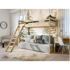 Bunk Bed Sofa 90 x 200 cm Natural with Sofa Bed 140 x 200 cm Couch in Corduroy Fabric Sage Green Oeko-Tex 100 with 3 Cushions Bunk Bed 200 x 90 cm with Ladder and Sofa Bed 200 x 140 cm