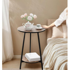 HPKJJJ Beistelltisch - 2-stöckiger Beistelltisch, 49,8 cm runder Couchtisch mit Metall-Stabilrahmen, wasserdicht & einfache Montage für Wohnzimmer, Schlafzimmer, Büro, Badezimmer, Rustikales Braun