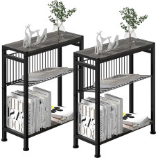 Lifenite Side Table for Small Spaces, Set of 2 Narrow Side Table with Magazine Holder, 2 in 1 Design Slim Side Table, Skinny Bedside Table for Living Room, Bedroom, Thin