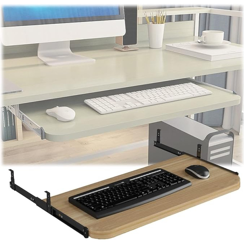 Höhenverstellbare Tastaturablage, ergonomisch, aus Holz, ausziehbar, 54 x 60 x 70 x 27 cm, einfache Installation, platzsparende Tastaturunterstützung für Home Office