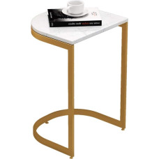 CAFIEDR Coffee Table, Round Marble Sofa Table, Metal Frame, Storage Table for Living Room, Bedside Table for Bedroom, 40 cm x 35 cm x 60 cm