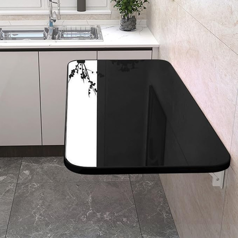 Wandmontierter Klapptisch für kleine Räume, vielseitiger schwebender Schreibtisch für Waschküche und Küche, platzsparender Wandschreibtisch, Werkbank (Farbe: Schwarz)