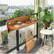 Klappbarer Balkongeländertisch 60 cm / 90 cm / 119,9 cm – Massivholz Pflanzgefäß mit verstellbaren Haken (3–11 cm) für Außenbereich, Garten und Terrasse