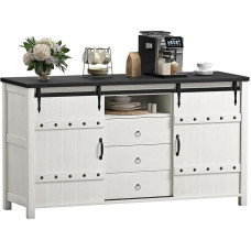 REAHOME Buffet Cabinet with Storage Space, Farmhouse Sideboard, Buffet Cabinet with Sliding Doors and 3 Drawers, Coffee Bar Cabinet, Buffet Table for Kitchen, Dining Room, Living Room, White