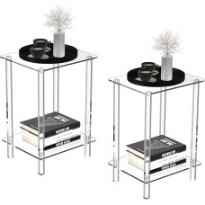 Eglaf Acrylic Side Table Set with 5-34cm L x 29.6cm W x 49.6cm H Small Side Table Transparent Bedside Table for Living Room Bedroom 2-Tier Square Leg