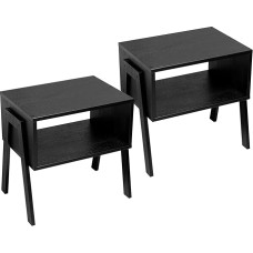 Forevich Bedside Table Set of 2 Bamboo Stackable Side Table for Living Room Next Table Black