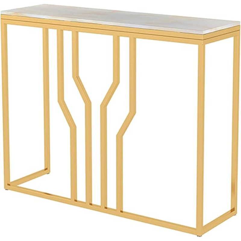 CAFIEDR Coffee Table Golden Console Table White Marble Sofa Table 80cm Entrance Table Metal Frame Easy to Assemble Adjustable Feet