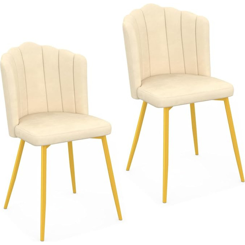 IDMarket - Set of 2 chairs shell Adella beige velvet with golden feet