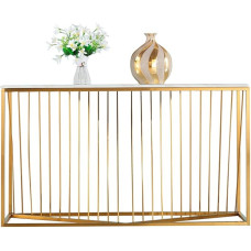 CAFIEDR Coffee Table, Sofa Table, Console Table, Marble Table Top, Metal Frame, Sturdy, Suitable for Hallway, Bedroom, Living Room, Gold