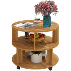 Liangzishop Side Table, Sofa Table, Round Coffee Table for Living Room, 2 Storey Cupboard, Coffee Table (Colour: Brown)