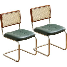 Mid Century Rattan Dining Chairs Modern Kitchen Dining Chair with Backrest Comfortable Leather Padded Desk Chair with Metal Legs (D x W x H): 60 x 41 x 87 cm