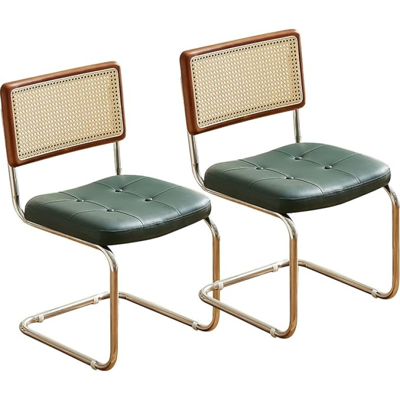Mid Century Rattan Dining Chairs Modern Kitchen Dining Chair with Backrest Comfortable Leather Padded Desk Chair with Metal Legs (D x W x H): 60 x 41 x 87 cm