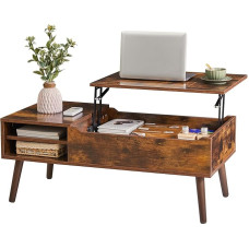 IBUYKE Coffee Table, Coffee Table, Height Adjustable, Top Coffee Table, Extendable Living Room Table, Separate Hidden Storage Compartment, for Living Room, Office, Vintage Brown WCT001H