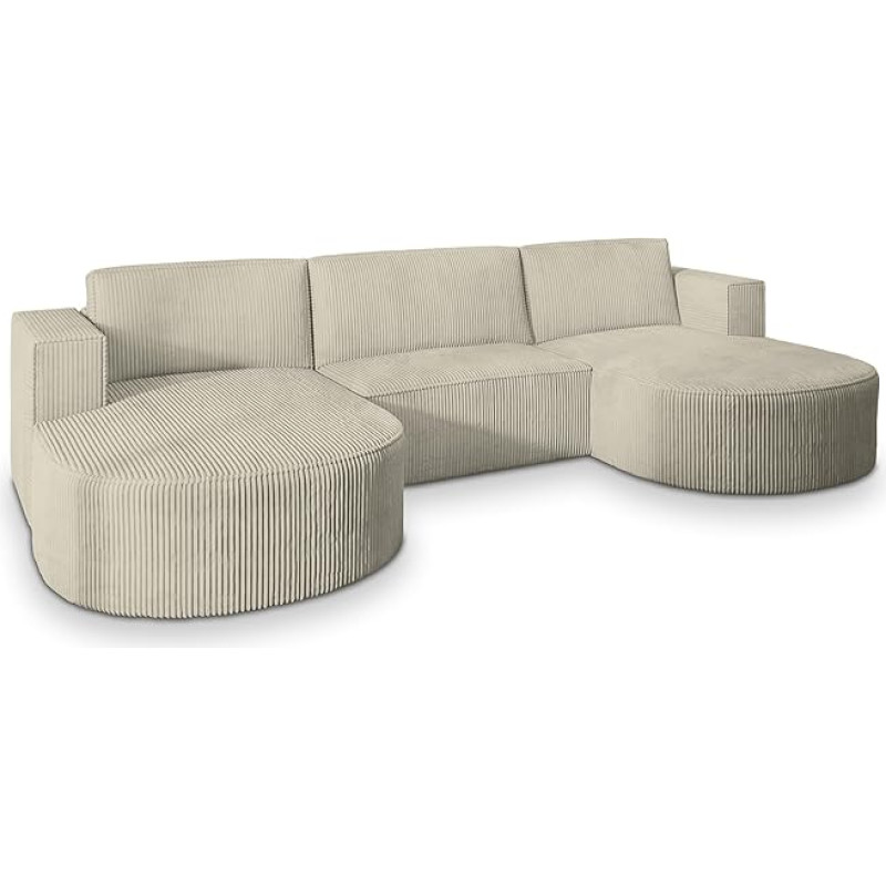 Masseno Vezzo P Corner Sofa with Sleep Function, U-Shape, Sofa with Bed Box, Living Room Sofa, Couch, Soffa, Sofa Bed, Couch Set, Cream, POSO 100