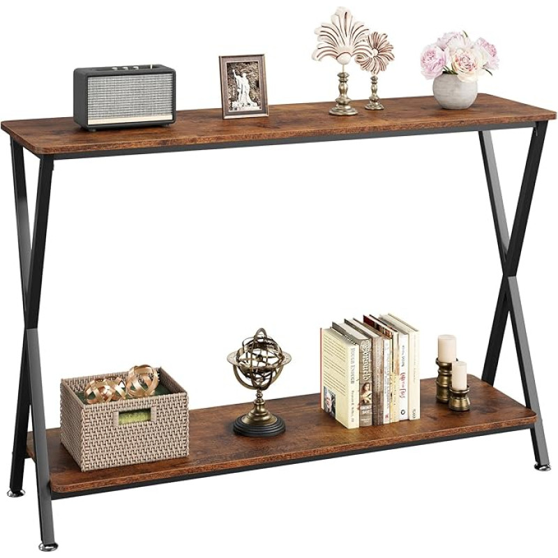 Console Table with 2 Shelves Console Side Table Hallway Table Storage Table Wall Table Anthracite Brown + Black 105 x 30 x 81 cm