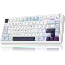 MechLands Aula F75 PRO 75% Mechanical Custom Creamy Keyboard, BT5.0/USB-C/2.4GHz Wireless Gaming Keyboard, Gasket Structure, Button, RGB, Reaper Switches for Win/Mac (White Blue)